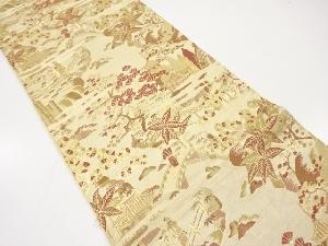 アンティーク　寺院風景模様織り出し袋帯（材料）